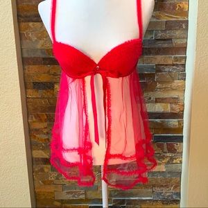 Victorias Secret Hot Pink Peekaboo Babydoll Sz 34C